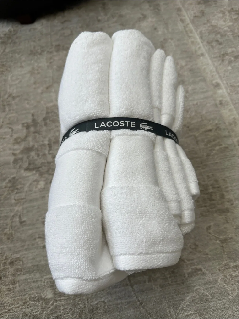 Lacoste Home Heritage Sport Stripe Logo White Cotton 6-Pc. Bath Towel Set NWT’s.